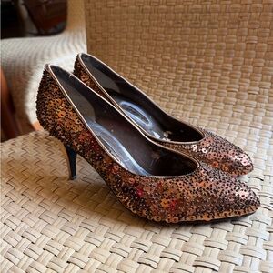 Elegant Sequin Embellished Gold Women's Heels 10